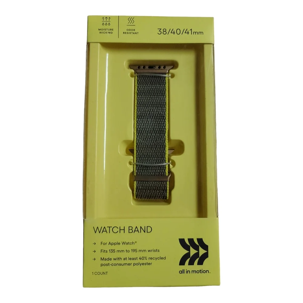 All in Motion Apple Watch Nylon Olive 38/40/41mm Band Fits Wrist 135mm to 195mm